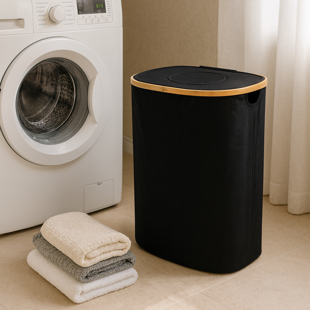 Bamboo Storage Basket Rounded Corners (Black)