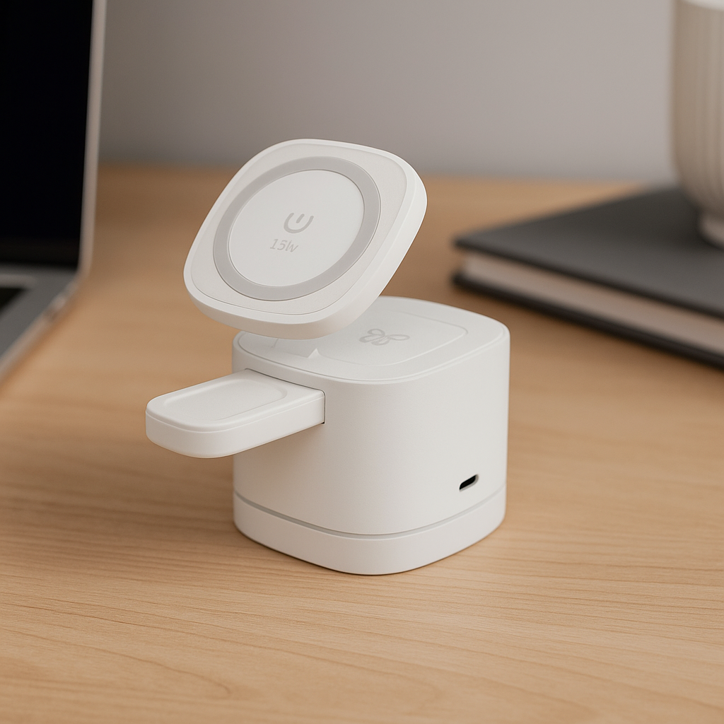 3 in 1 Magnetic Wireless Fast-Charging Station White Mini