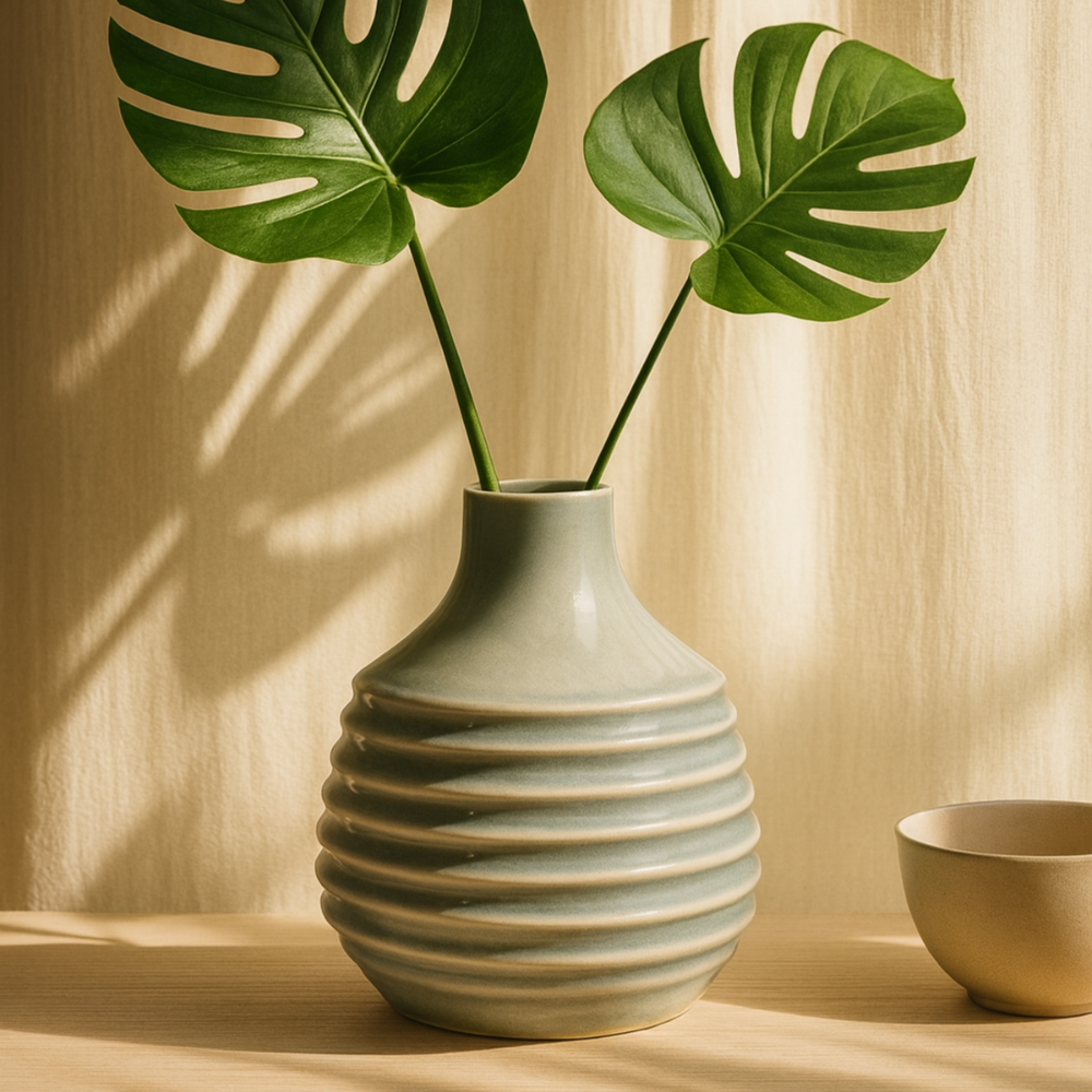 Halo Series Ribbed Ceramic Vase