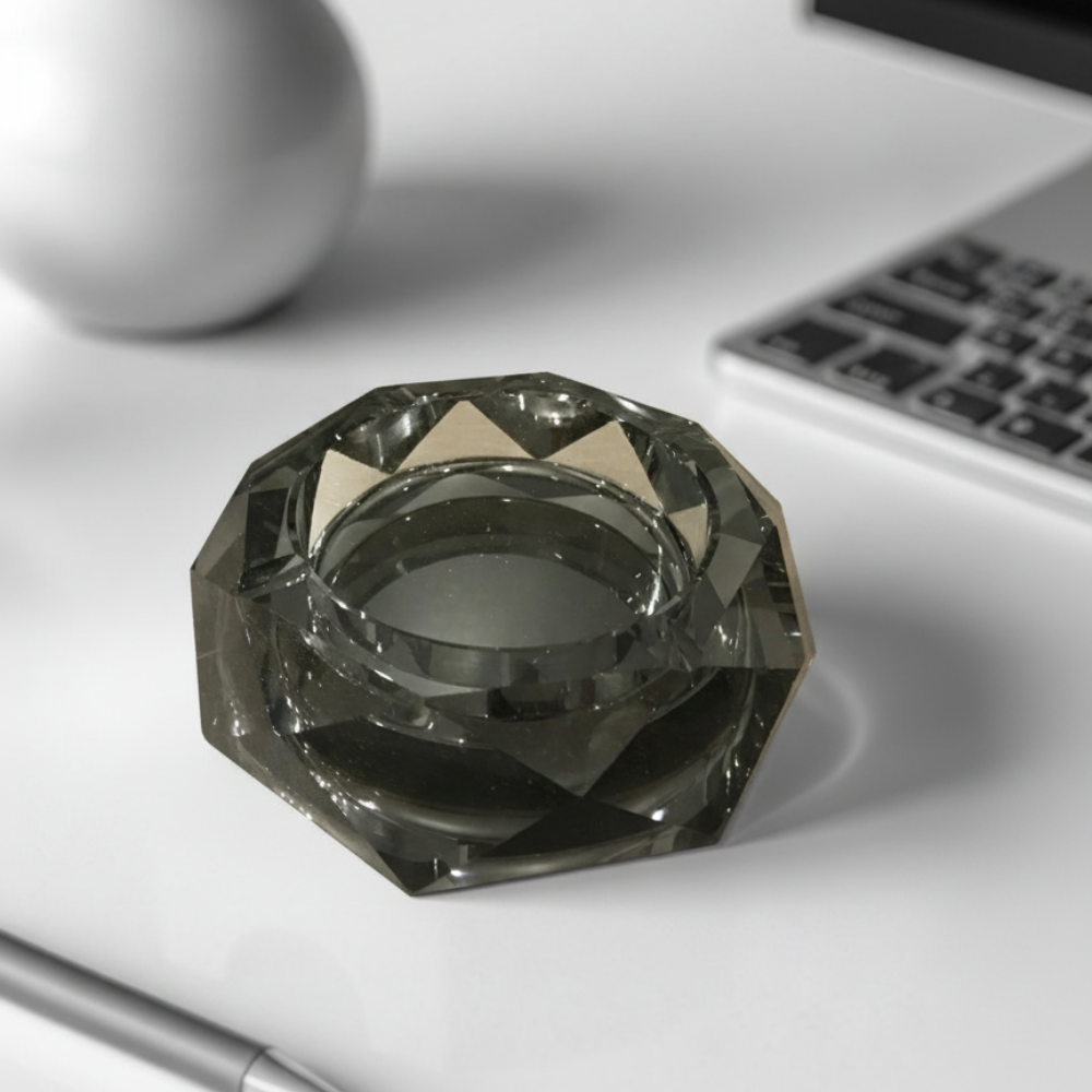 Smoky Crystal Ashtray Dark Grey