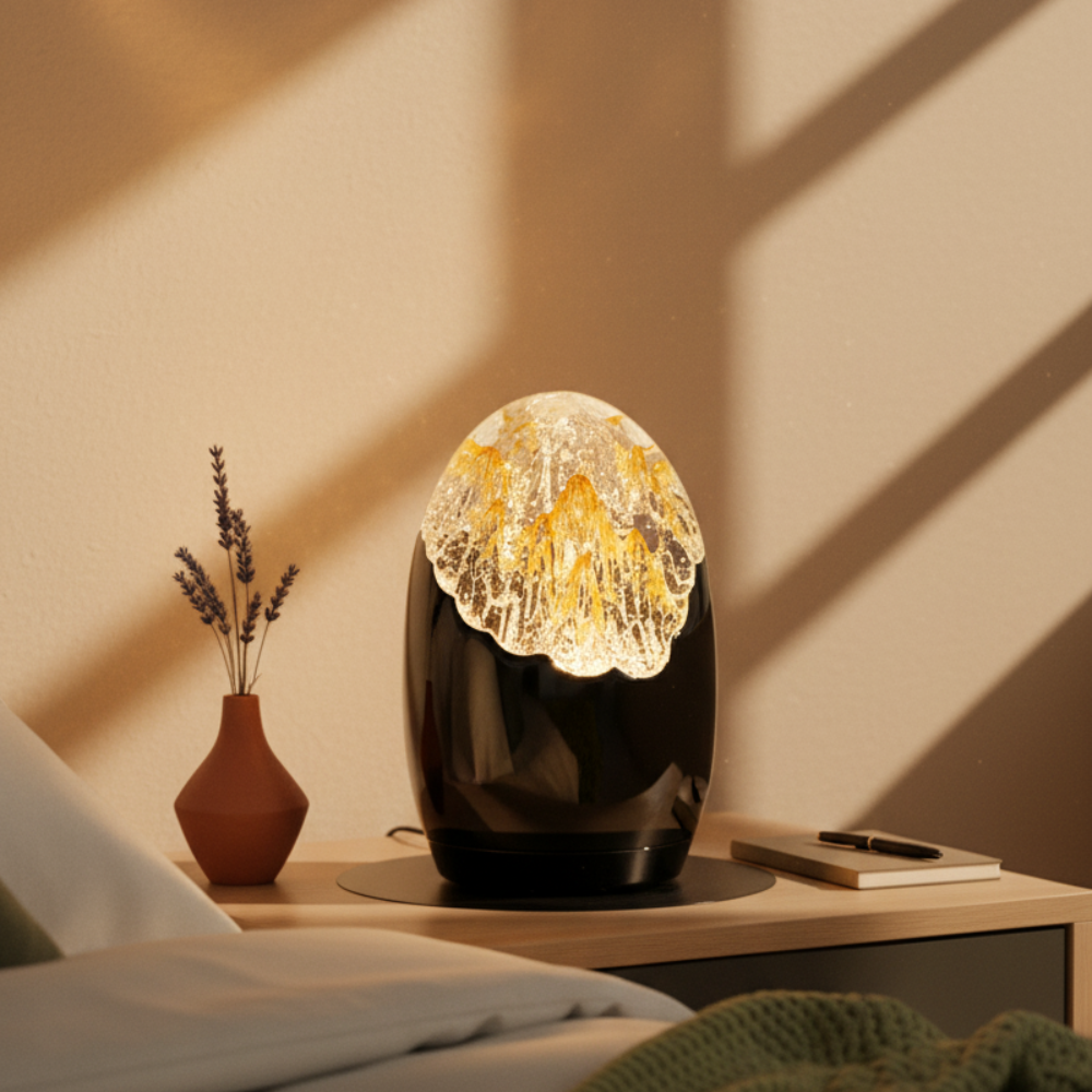 Glow Series Glossy Black Textured Glass Night Lamp